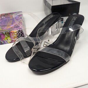 Cape Robbin Wisdom Black Clear Strappy Chunky Heel Sandals Size 7 In Box